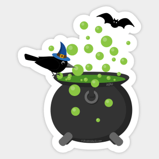 Halloween: Crow Looking into a Bubbling Cauldron Sticker